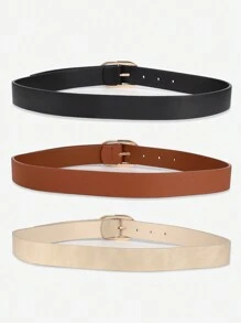1條女款學生青年皮革腰帶，適用於牛仔褲，時尚金色扣頭女裝腰帶 - 棕色 - 查看 4