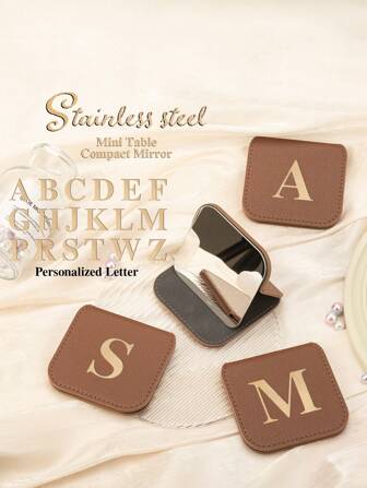 1PC Stainless Steel Folding Makeup Mirror With Personalized Gold-Foil Letters, Wrapped In Stylish Brown Leather. Perfect For Dear Mom, Aunt, Grandmother, Daughter, Niece, Sister, Bride, Bridesmaid, And Your Beloved Girlfriend! Ideal For Occasions Like Holidays, Birthdays, Weddings, Mother'S Day, And Valentine'S Day, This Thoughtful And Exquisite Gift Will Add A Touch Of Charm To Their Special Moments, Compact Mirror, Pocket Small Vanity Mirror, Living Room Home Bedroom Bathroom House Decor, Travel Stuff, Wedding, Party, Birthday, Gifts For Men Mom Dad Best Friends Teacher, New Years, Accessories, Funny Gift