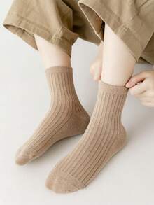 5雙/包男童中筒襪,休閒款純色條紋透氣短襪,適用於1-12歲幼童,春秋季節 - 彩色 - 查看 9