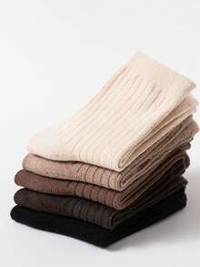 5雙/包男童中筒襪,休閒款純色條紋透氣短襪,適用於1-12歲幼童,春秋季節 - 彩色 - 查看 3