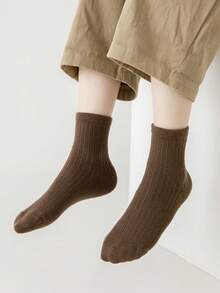 5雙/包男童中筒襪,休閒款純色條紋透氣短襪,適用於1-12歲幼童,春秋季節 - 彩色 - 查看 8