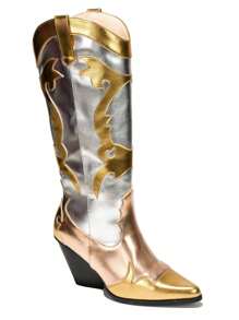 Juliana Metallic Colorblock Western Cowboy Boots - Vàng - Xem 4