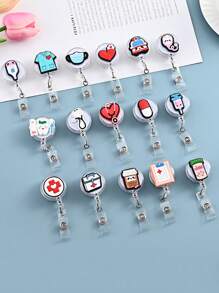 10入組可伸縮的醫院護士證件套,帶有可縮回的捲軸和可愛的卡通鑰匙扣掛繩,隨機發送 - 10PCS - 查看 2