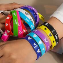 10/20pcs/Pack Sports & Casual Heart/Character/Butterfly/Skull Print Silicon Elastic Bracelet For Men, Women, Daily Wear, Festival Party And Gift Accessory