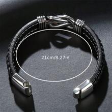 跨國簡約時尚男士皮手鍊,個性潮流合金腕帶,男士磁力扣手鍊 - 黑色 - 查看 2