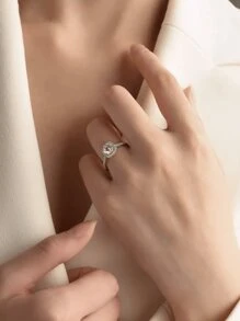 CVNANA 1pc Simple Western-Style Cubic Zirconia Engagement/Wedding Ring Women's Silver Jewelry - Silver - View 7