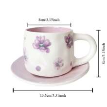 1 Conjunto Xícara De Chá E Pires De 250ml Retrô Pintados À Mão De Violeta Para Chá Da Tarde, Café E Presente Criativo