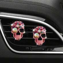1入組多彩鑲嵌復古骷髏頭汽車香水與芳香療法夾式空氣清新劑擴散器和免費香氛片 - 粉色 - 查看 3