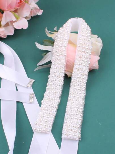 حزام عرس قابل للتخصيص يدوياً مع لؤلؤ، حزام فستان زفاف، حزام العرائس، حزام الزينة للفساتين، إكسسوارات الزفافرمضان