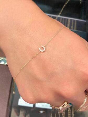 1pc Simple & Exquisite & & Unpopular & Versatile & Light Luxury S925 Sterling Silver Plated 14k Gold Horseshoe U-Shaped Bracelet For Women, Suitable For Daily Wear/Decoration, Best Gift Option