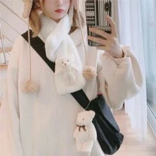 1 件冬季保暖純色人造兔毛圍巾熊設計圍巾頸部保暖適合戶外活動 - 白色 - 查看 3