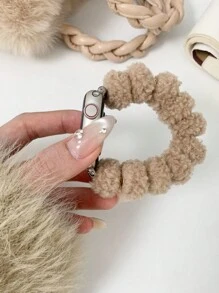 1 件可愛毛毛蟲般兔毛般卡其色彈性錶帶相容於 Apple Watch S9/s8/s7/se 等所有型號,適合所有季節和手腕尺寸。可愛的毛絨智慧手錶配件 - 卡其色 - 查看 2