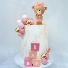 14pcs/Set Pink Teddy Bear Cake Toppers And Balloons, Includes 'BABY' Letter And 'BABY Party' Gender Reveal Decorations, For Girls' Teddy Birthday Party Supplies - Multicolor - View 3