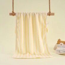 1pc Multi-Color Coral Fleece Vertical Striped Soft Towel For Water Absorption, 35*75cm - Yellow - View 1