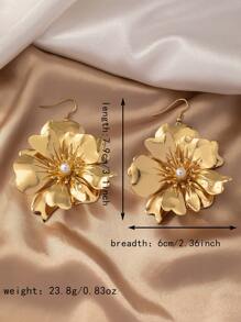 1 对不对称几何花形仿珍珠镶嵌吊坠耳环，具有欧美流行复古夸张的奢华感，情人节、妈妈、母亲、母亲节、礼物 - 金黃色 - 查看 4