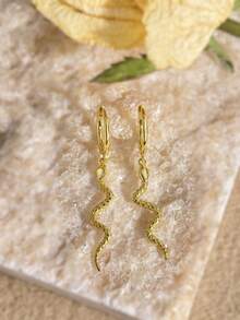 一对优雅的S925/925纯银蛇形水滴耳环，女士珠宝，周年纪念礼物，精致珠宝 - 金黃色 - 查看 2