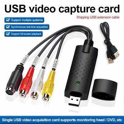 VHS To Digital Converter, Video Capture Card USB 2.0 Audio Video Capture Card Device Old VHS Mini DV Hi8 DVD VCR To Digital Converter For , For PC Support Windows 2000/10 / 8/7 / Vista/XP/Android