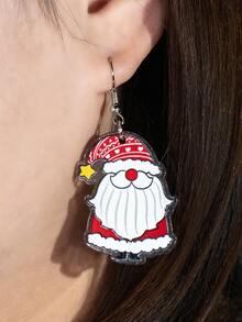 2入組卡通可愛聖誕老人有機玻璃耳釘,女性節日裝飾 - 彩色 - 查看 1