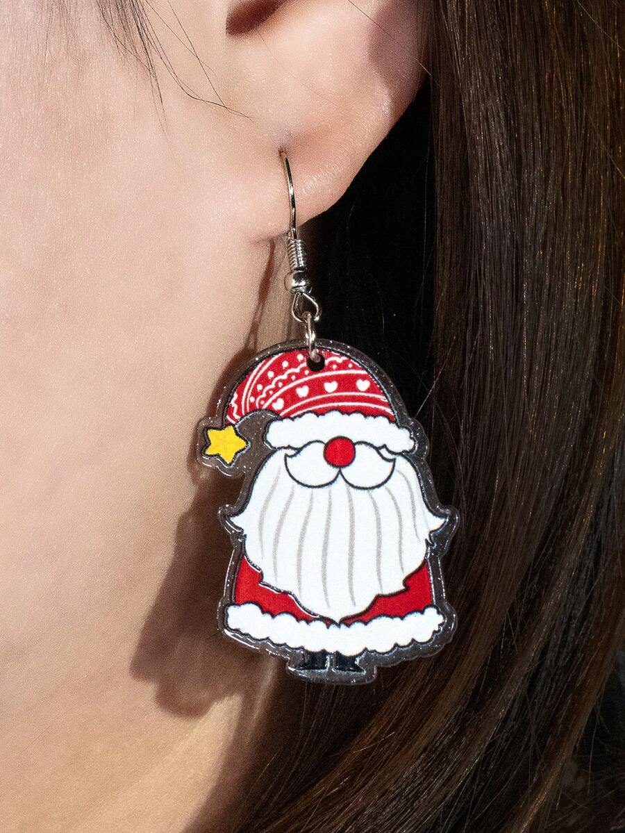 2入組卡通可愛聖誕老人有機玻璃耳釘,女性節日裝飾 - 彩色 - 查看 1