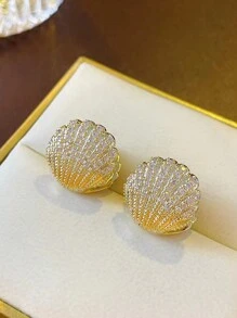 1 par de pendientes de cobre microincrustad con concha de perla estilo francés de lujo, adecuados para banquetes, fiestas, festivales, clubes nocturnos y uso diario de mujeres ( directa de fábrica)