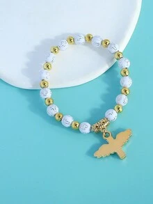 1pc One Decade Bracelet With Cross Beads, Oil Drip Style Guardian Angel Beaded Bracelet For Girls - Multicolor - View 1