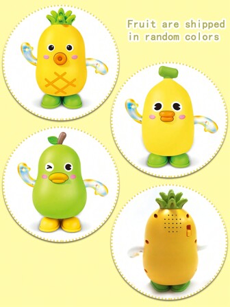 Juguete a batería, fruta bailarina con luz y música para niños. Con la función de choque y avance, este juguete musical eléctrico para niños es una diversión eterna.