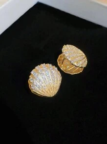 1 par de pendientes de cobre microincrustad con concha de perla estilo francés de lujo, adecuados para banquetes, fiestas, festivales, clubes nocturnos y uso diario de mujeres ( directa de fábrica)