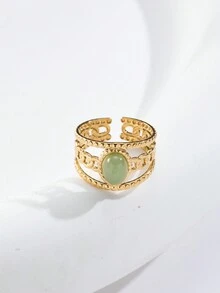 1入組新品18k鍍金天然綠松石鍊式不鏽鋼指環,女士專用 - 擁抱 - 查看 9