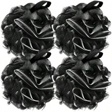 1/2/4pcs Bath Loofah Sponge Back Scrubber Shower Sponge Soft Mesh Exfoliator Pouf Shower Ball Bath Sponges For Women And Men Bath Accessories Home Bathroom Decor Fall Decor Back To School - Black - View 1