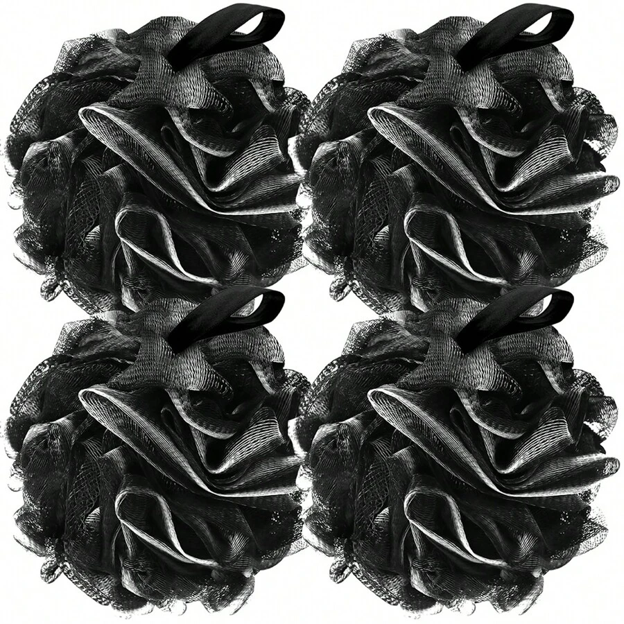 1/2/4pcs Bath Loofah Sponge Back Scrubber Shower Sponge Soft Mesh Exfoliator Pouf Shower Ball Bath Sponges For Women And Men Bath Accessories Home Bathroom Decor Fall Decor Back To School - Black - View 1