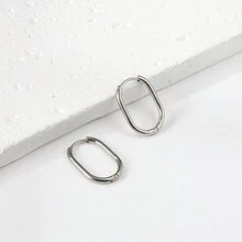 1 對時尚簡約不銹鋼銀色小圈形耳環女式簡約優雅珠寶生日禮物 - 銀色 - 查看 1