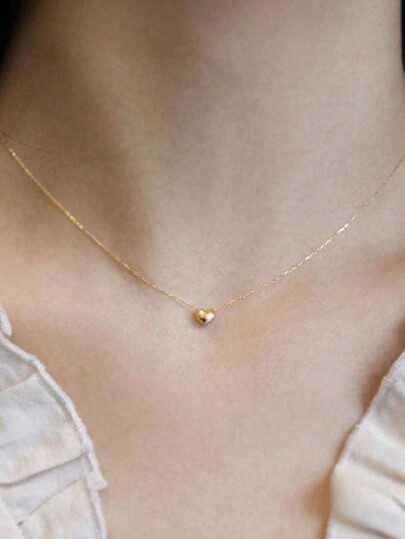 1pc Simple & Elegant Adjustable S925 Silver Plated 18k Gold Heart Pendant Necklace, Women's Fashion Accessory For Daily Wear, Gift Valentines