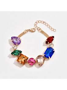 1pc Women'S Exaggerated Geometric Rhinestone Simple Chain Bracelet