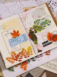 40pcs Colorful Pvc Stickers With Cedar Leaf Design, Suitable For Scrapbooking, Diy Notebook, Journal, Photo Album, Art Supplies - Multicolor - View 7