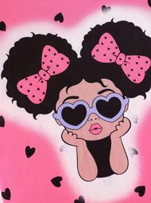 Young Girl Heart & Figure Graphic Ruffle Trim Tee & Flare Leg Pants