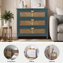 3 Storage Drawers Dresser Nightstand, Modern Side Table Bedside Furniture With Sturdy Wood Frame For Bedroom, Living Room, Dress Room, Entryway, Nursery, Hallway - 綠色 - 查看 2