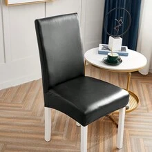 1pc Waterproof Leather Stretch Chair Cover, Removable Washable Elastic Dining Chair Protection Suit For Restaurant, Kitchen, Hotel And Home Decoration - Black - View 5