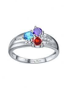 1 pezzo Anello personalizzato in argento sterling S925 con zirconia cubica, pietra natale e nome personalizzato, gioiello di alta qualità per donna, regalo per anniversario, festa della mamma