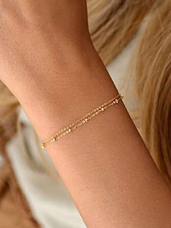 1 pièce Argent 925 En Couches bracelets Pour Femme Perles Or 18K Femme bracelets Bracelet Fête Bijou