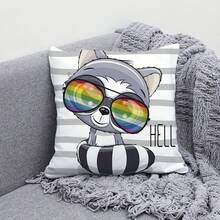 1 件浣熊動物圖案聚酯數位印花家居裝飾沙發墊套（不含枕芯）適用於客廳、臥室、餐廳 - 彩色 - 查看 4