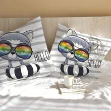 1 件浣熊動物圖案聚酯數位印花家居裝飾沙發墊套（不含枕芯）適用於客廳、臥室、餐廳 - 彩色 - 查看 2