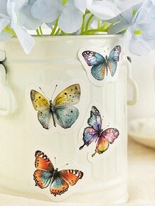 1盒45入組蝴蝶拼貼迷你貼紙,適用於手帳美編裝飾、信封封口 - 紫色 - 查看 5