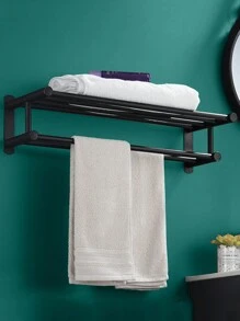 1入組毛巾架,附毛巾槓不銹鋼浴室置物架,掛牆浴巾架,浴室毛巾收納架,帶鉤子的毛巾掛鉤,浴室配件 - 銀色 - 查看 3