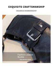 1 件法式腋下包女式休閒包純色長方形單肩斜挎包 - 黑色 - 查看 8