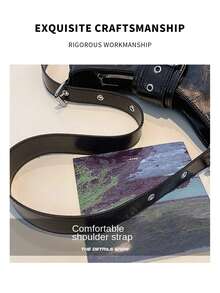 1 件法式腋下包女式休閒包純色長方形單肩斜挎包 - 黑色 - 查看 6