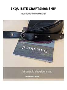 1 件法式腋下包女式休閒包純色長方形單肩斜挎包 - 黑色 - 查看 7