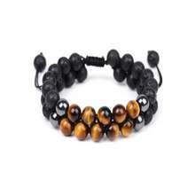 8mm虎眼石磁鐵天然寶石手鍊編織拉伸式手鍊 - 杏色 - 查看 1