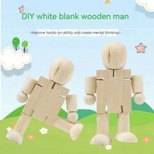 1pc Diy Wooden Doll For Hand Painting And Crafting - Perfect Prize Or Gift - Apricot - View 5