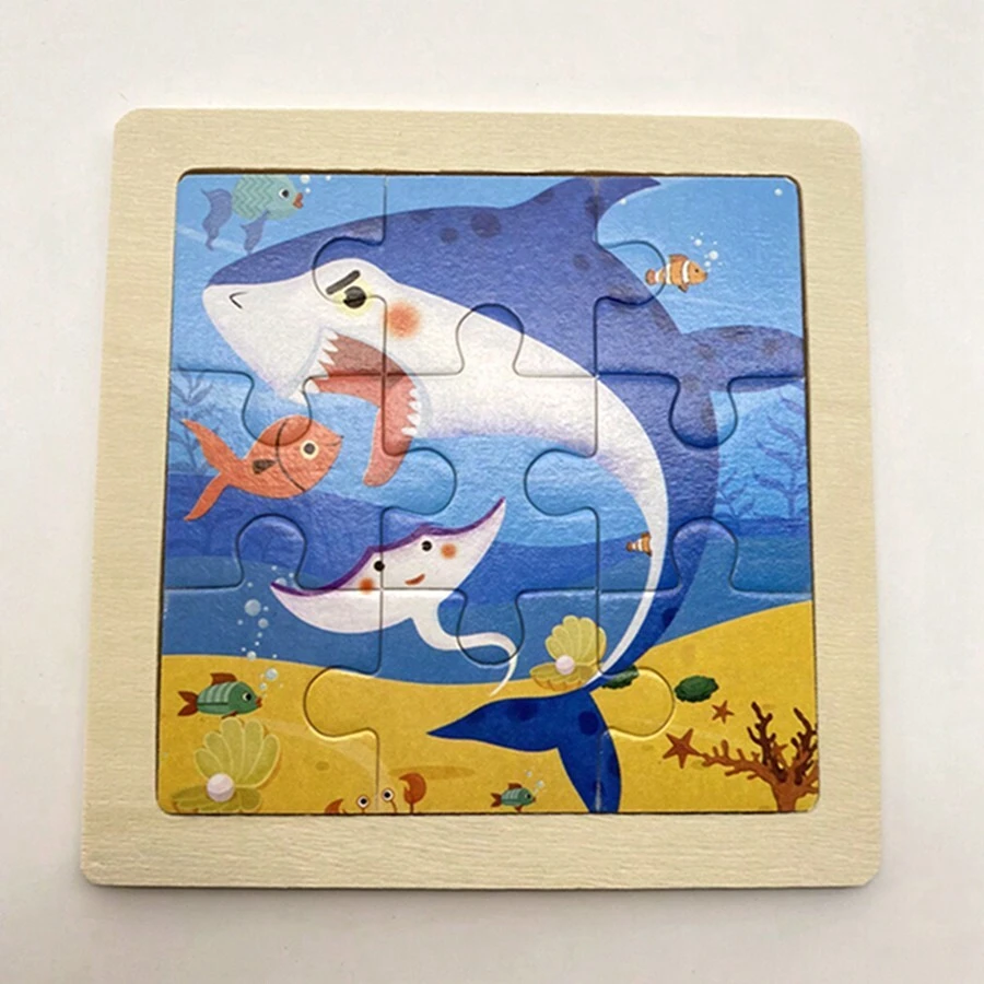 1pc Wooden Animal Puzzle, Educational Toy For Animal Cognition - Shark - View 1