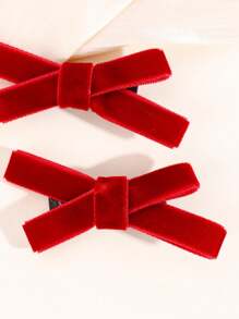 2入組酒紅色高級絲絨女童髮箍,具有全襯內裡的蝴蝶結髮夾,冬季可愛蝴蝶結髮夾,兒童寶寶髮飾 - 酒紅色 - 查看 2